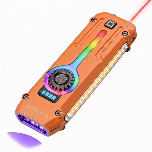 مصباح يدوي HAUSBELL مسطح EDC بقوة 1800 لومن عالي، ضوء جيب قابل لإعادة الشحن من الفولاذ المقاوم للصدأ مع ضوء أسود للأشعة فوق البنفسجية، ضوء أحمر للقطط، منارة RGB على شكل سهم، ضوء عمل مغناطيسي، تعتيم USB-C بدون خطوات in Kuwait