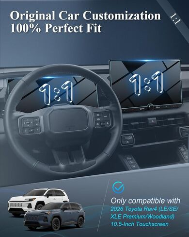 قطعتان من BIBIBO لواقي شاشة 2026 RAV4 الجديد 2026 Toyota RAV4 (LE/SE/XLE Premium/Woodland) شاشة لمس 10.5 بوصة + لوحة القيادة 12.3 بوصة [زجاج مقسى مضاد للخدش يقلل بصمات الأصابع] ملحقات 2026 RAV4 (غير مناسبة لشاشة 2026 RAV4 12.9 بوصة) in Kuwait