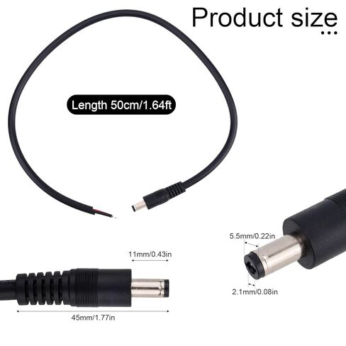 4pcs DC5521 Power Pigtails Cables, 16AWG 36V 5.5 x 2.1mm DC Male Plug to Bare Wire Open End Cables for Surveillance Cameras LED Displays Printers Laptops Routers & DVR (50cm/1.64ft Long) in Saudi Arabia