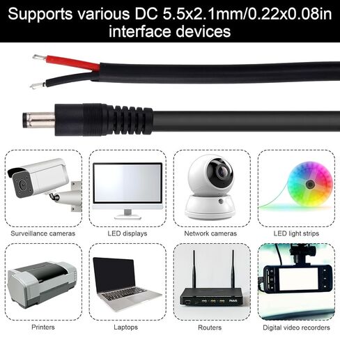 4pcs DC5521 Power Pigtails Cables, 16AWG 36V 5.5 x 2.1mm DC Male Plug to Bare Wire Open End Cables for Surveillance Cameras LED Displays Printers Laptops Routers & DVR (50cm/1.64ft Long) in Saudi Arabia
