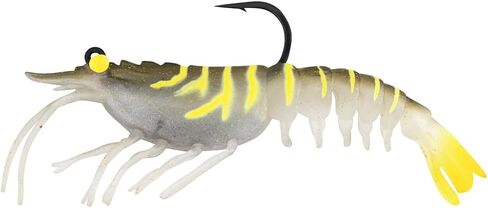 Nomad Design Live Ops Tideline Shrimp 4.25" Pre-Rigged Soft Bait Lure, 1/2 oz Weighted Shrimp with BKK Hook, Reactor-UV with Tracer Scent, (2-Pack), for Snook & Redfish in Saudi Arabia