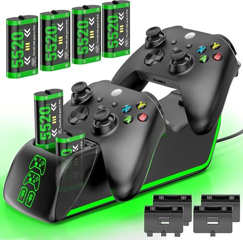 4-in-1 Charger for Xbox Series/One X|S Controllers, with 4× 5520mWh Rechargeable Battery Packs,Charges Dual Remotes & Batteries Simultaneously,Upgraded Quad Charging Dock Station for Xbox Gamer Gift in Saudi Arabia