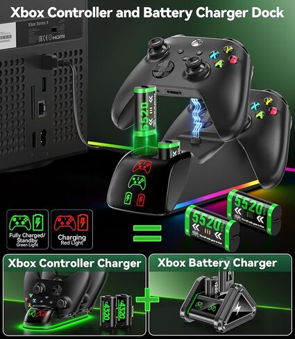 4-in-1 Charger for Xbox Series/One X|S Controllers, with 4× 5520mWh Rechargeable Battery Packs,Charges Dual Remotes & Batteries Simultaneously,Upgraded Quad Charging Dock Station for Xbox Gamer Gift in Saudi Arabia