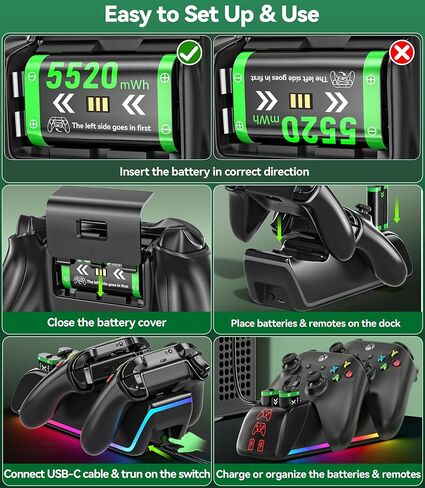 4-in-1 Charger for Xbox Series/One X|S Controllers, with 4× 5520mWh Rechargeable Battery Packs,Charges Dual Remotes & Batteries Simultaneously,Upgraded Quad Charging Dock Station for Xbox Gamer Gift in Saudi Arabia