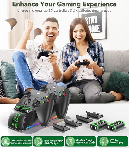 4-in-1 Charger for Xbox Series/One X|S Controllers, with 4× 5520mWh Rechargeable Battery Packs,Charges Dual Remotes & Batteries Simultaneously,Upgraded Quad Charging Dock Station for Xbox Gamer Gift in Saudi Arabia