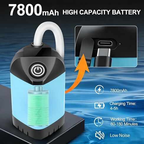 Portable Shower for Camping with 7800mAh Battery - 3 Spray Modes, IPX8 Waterproof & Strong Suction Shower Pump for Outdoor Hiking, Beach Travel, RV, Pet Bathing & Gardening in Saudi Arabia