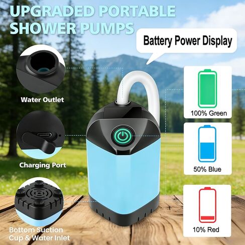 Portable Shower for Camping with 7800mAh Battery - 3 Spray Modes, IPX8 Waterproof & Strong Suction Shower Pump for Outdoor Hiking, Beach Travel, RV, Pet Bathing & Gardening in Saudi Arabia