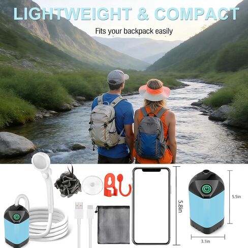 Portable Shower for Camping with 7800mAh Battery - 3 Spray Modes, IPX8 Waterproof & Strong Suction Shower Pump for Outdoor Hiking, Beach Travel, RV, Pet Bathing & Gardening in Saudi Arabia