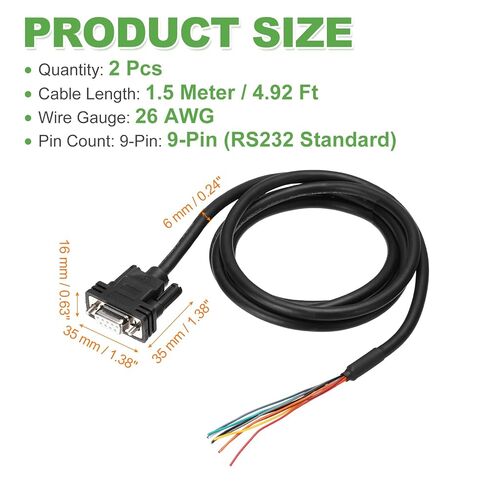 PATIKIL 2 Pcs 4.9 ft 26AWG DB9 Female Connector to Bare Wire END RS232 9-Pin Serial Extension Cable Double Shielded Gold Plated Female Connector, Black in Saudi Arabia