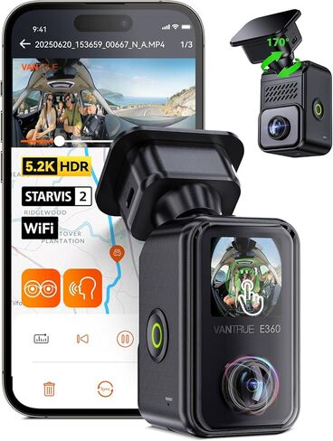 Vantrue E360 Panoramic 2 Channel Dash Cam, 420 Degrees, Dual STARVIS 2, Front Fisheye + Inside Fisheye, Dual IR Night Vision, Action Camera, Voice Control, Touchscreen, Support 1TB (Renewed) in Saudi Arabia