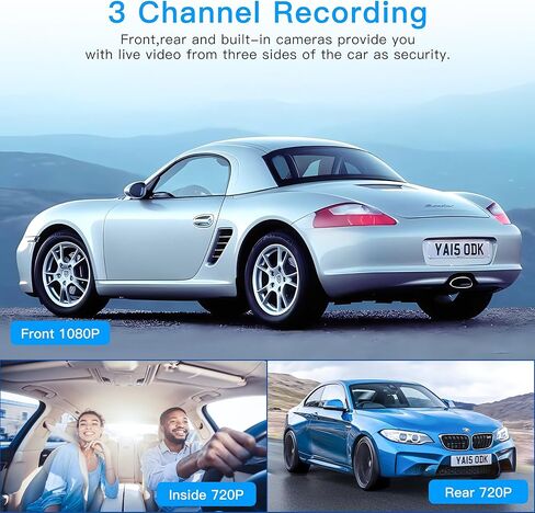 كاميرا سيارة 3 قنوات واي فاي FHD 1080P، كاميرا أمامية TOPGOOSE للسيارات مع بطاقة 64 جيجابايت، كاميرات صغيرة للسيارات ذات رؤية ليلية، وضع ركن السيارة لمدة 24 ساعة، WDR، تسجيل حلقة، مستشعر G، تطبيق in Kuwait