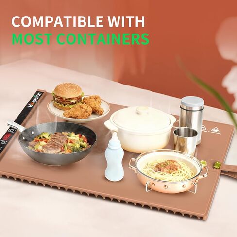Heapsion Food Warming Mat, Electric Plate with 6 Level Temp 5 Hour Timer, 24x15'' Roll-Up Portable Warming Tray for Dinner Parties, Gatherings, and Holidays (Beige) in Saudi Arabia