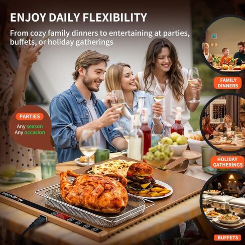 Heapsion Food Warming Mat, Electric Plate with 6 Level Temp 5 Hour Timer, 24x15'' Roll-Up Portable Warming Tray for Dinner Parties, Gatherings, and Holidays (Beige) in Saudi Arabia