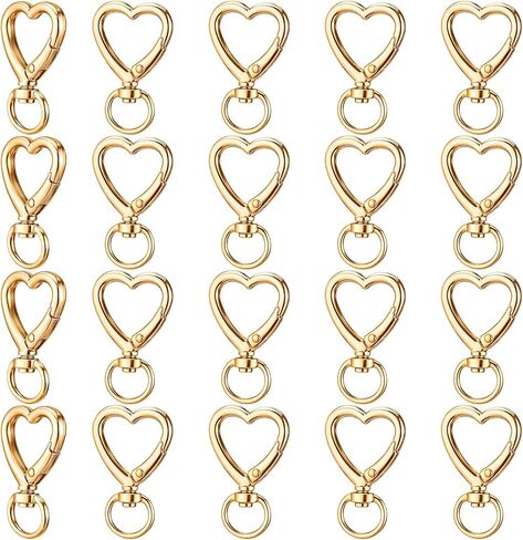 20 PCS Metal Heart Shape Keychain, Hearts Spring Snap Hook Heart Keychains Clip with Swivel Clasps Hooks Zinc Alloy Swivel Keychain Clip Accessions for Handbag DIY Bags Keys Rings,Card(Gold) in Saudi Arabia