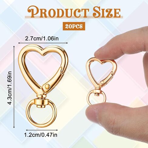 20 PCS Metal Heart Shape Keychain, Hearts Spring Snap Hook Heart Keychains Clip with Swivel Clasps Hooks Zinc Alloy Swivel Keychain Clip Accessions for Handbag DIY Bags Keys Rings,Card(Gold) in Saudi Arabia