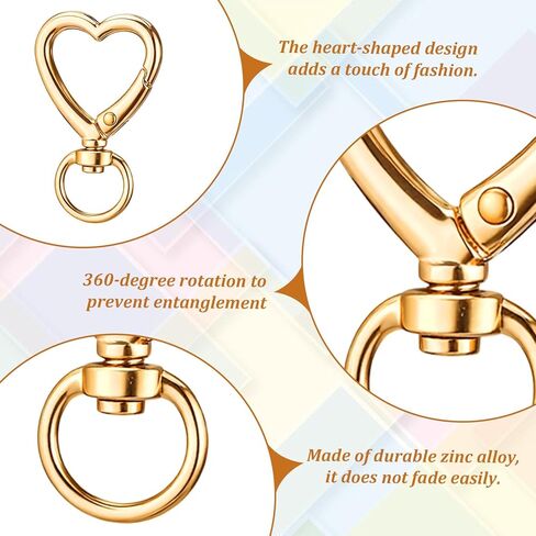 20 PCS Metal Heart Shape Keychain, Hearts Spring Snap Hook Heart Keychains Clip with Swivel Clasps Hooks Zinc Alloy Swivel Keychain Clip Accessions for Handbag DIY Bags Keys Rings,Card(Gold) in Saudi Arabia
