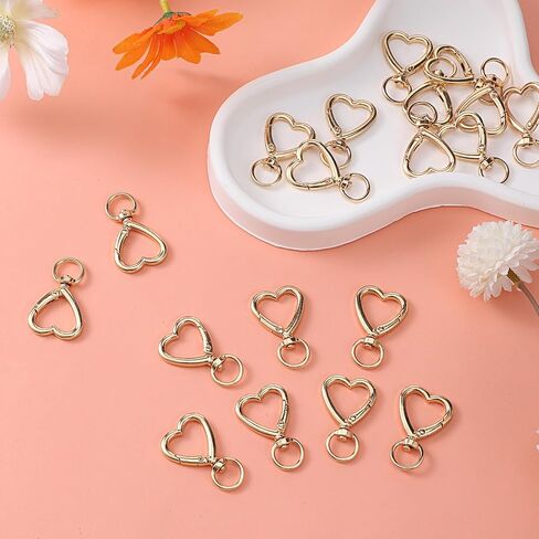 20 PCS Metal Heart Shape Keychain, Hearts Spring Snap Hook Heart Keychains Clip with Swivel Clasps Hooks Zinc Alloy Swivel Keychain Clip Accessions for Handbag DIY Bags Keys Rings,Card(Gold) in Saudi Arabia