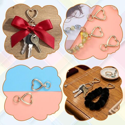 20 PCS Metal Heart Shape Keychain, Hearts Spring Snap Hook Heart Keychains Clip with Swivel Clasps Hooks Zinc Alloy Swivel Keychain Clip Accessions for Handbag DIY Bags Keys Rings,Card(Gold) in Saudi Arabia