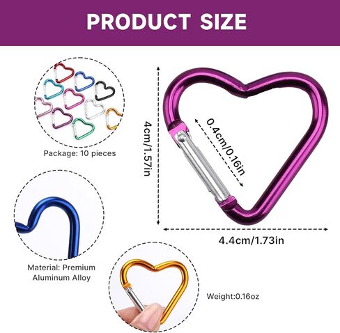 20pcs Cute Heart Shaped Carabiner Star Carabiner Heart Shaped Backpack Clips Key Ring Clip Heart Keychain Clip for Dog Leash Water Bottle Holder Snap Clips Keys, 10 Colors in Saudi Arabia