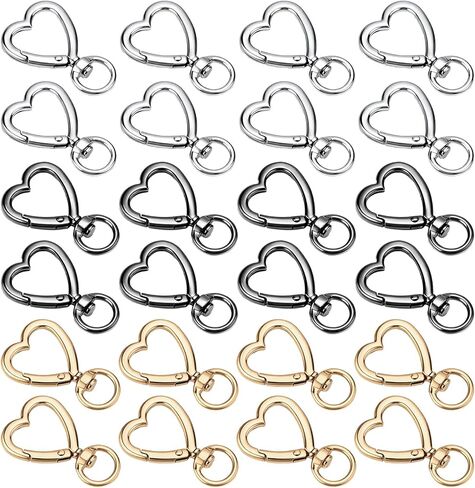 24 Pcs Metal Heart Shape Keychain, Heart Carabiner Clips for Keys, Sliver Gold Black Cute Metal Spring Key Rings Hook Snap Clasp Buckle for Backpack Bag Purse DIY Accessories in Saudi Arabia