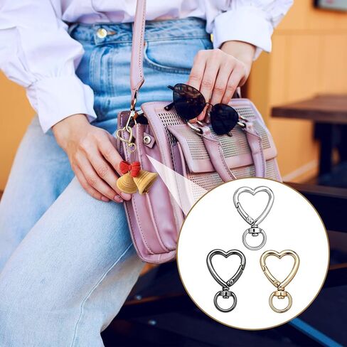 24 Pcs Metal Heart Shape Keychain, Heart Carabiner Clips for Keys, Sliver Gold Black Cute Metal Spring Key Rings Hook Snap Clasp Buckle for Backpack Bag Purse DIY Accessories in Saudi Arabia