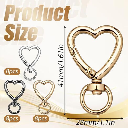 24 Pcs Metal Heart Shape Keychain, Heart Carabiner Clips for Keys, Sliver Gold Black Cute Metal Spring Key Rings Hook Snap Clasp Buckle for Backpack Bag Purse DIY Accessories in Saudi Arabia