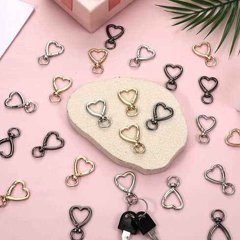 24 Pcs Metal Heart Shape Keychain, Heart Carabiner Clips for Keys, Sliver Gold Black Cute Metal Spring Key Rings Hook Snap Clasp Buckle for Backpack Bag Purse DIY Accessories in Saudi Arabia