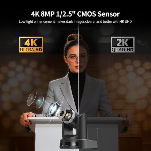 كاميرا PTZ لاسلكية 4K تتبع تلقائي بالذكاء الاصطناعي، لاسلكي/USB3.0/LAN، كاميرا مؤتمرات فيديو تكبير 12X، تحسين الإضاءة المنخفضة، بث مباشر IP للكنيسة والتعليم والمؤتمرات، OBS vMIX، إعداد سهل in Kuwait