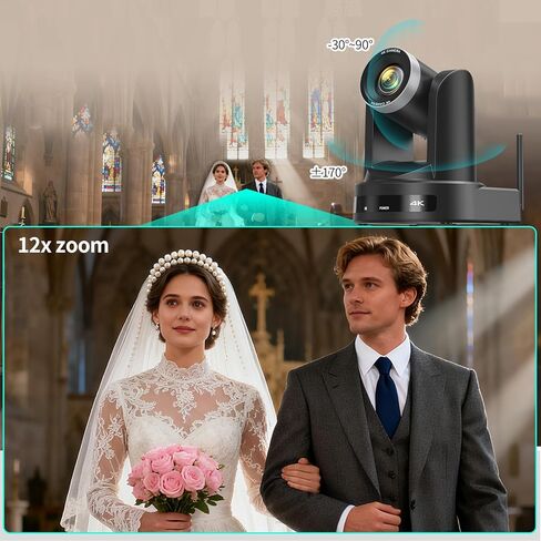 كاميرا PTZ لاسلكية 4K تتبع تلقائي بالذكاء الاصطناعي، لاسلكي/USB3.0/LAN، كاميرا مؤتمرات فيديو تكبير 12X، تحسين الإضاءة المنخفضة، بث مباشر IP للكنيسة والتعليم والمؤتمرات، OBS vMIX، إعداد سهل in Kuwait