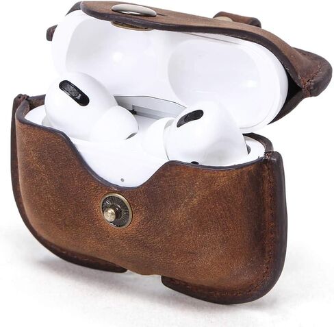 حافظة جلدية Hiram Airpods Pro، حقيبة سفر محمولة من جلد البقر المجنون لـ Airpods Pro، حافظات سماعات الرأس لحقيبة شحن AirPods Pro (قهوة) in Kuwait