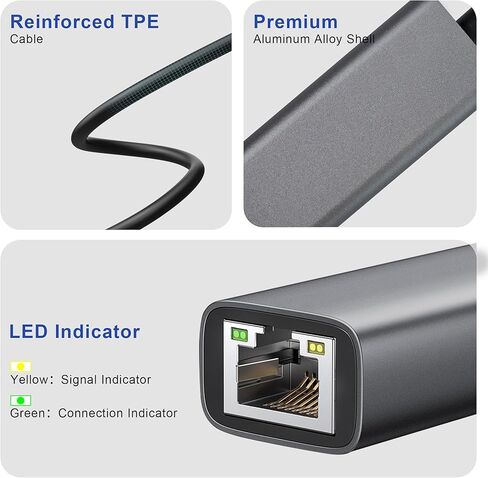 محول USB C إلى إيثرنت، محمول بسرعة 1 جيجابت في الثانية USB C إلى RJ45، التوصيل والتشغيل، محول إيثرنت متوافق مع MacBook Pro/Air، iPad Pro، iPhone 17 Pro/Max، Galaxy S23/S9، XPS، Chromebook in Kuwait