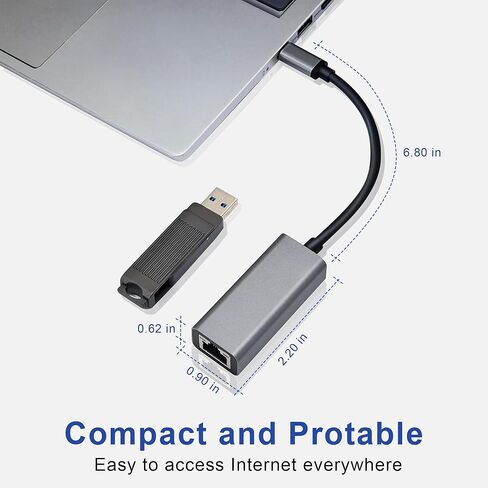 محول USB C إلى إيثرنت، محمول بسرعة 1 جيجابت في الثانية USB C إلى RJ45، التوصيل والتشغيل، محول إيثرنت متوافق مع MacBook Pro/Air، iPad Pro، iPhone 17 Pro/Max، Galaxy S23/S9، XPS، Chromebook in Kuwait