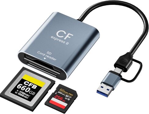 قارئ بطاقات CFexpress من النوع B وقارئ بطاقات SD 2 في 1 - USB 3.2 Gen 2 بسرعة 10 جيجابت في الثانية من سبيكة الألومنيوم USB C وUSB A محول بطاقة ذاكرة لبطاقات CFexpress Type B وUHS-II/UHS-I وSDXC/SDHC in Kuwait
