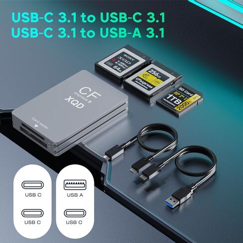 قارئ بطاقات CFexpress Type B/XQD/SD 3 في 1، قارئ بطاقات USB 3.2 Gen 2 بسرعة 10 جيجابت في الثانية CFexpress Type B مع فتحة مزدوجة متوافقة مع سلسلة Sony G/M/Lexar/CF Express Type B لنظام التشغيل Windows/Mac OS/Linux in Kuwait