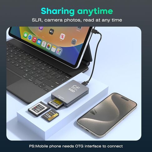 قارئ بطاقات CFexpress Type B/XQD/SD 3 في 1، قارئ بطاقات USB 3.2 Gen 2 بسرعة 10 جيجابت في الثانية CFexpress Type B مع فتحة مزدوجة متوافقة مع سلسلة Sony G/M/Lexar/CF Express Type B لنظام التشغيل Windows/Mac OS/Linux in Kuwait