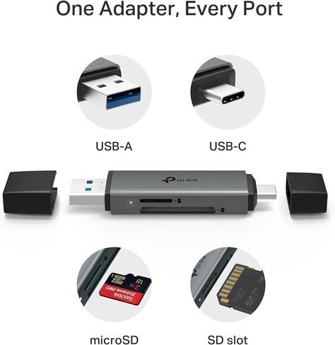 TP-Link SD Card Reader, 2-in-1 USB 3.0 Type-C&A Dual Slot Memory Card Reader for SD/Micro SD/SDHC/SDXC, High-Speed Data Transfer, Plug & Play with Windows, macOS, iPadOS, Android & Chrome OS (UA430D) in Saudi Arabia