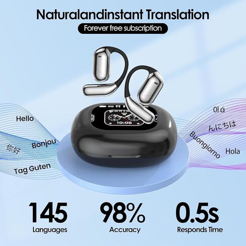 AI Language Translation Earbuds, OWS LCD Touchscreen Real-Time Translator for 144 Languages & Accents Includes Free Subscription Translation Device Earphones for Travel Business Learning, Black 7 in Saudi Arabia