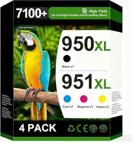 خراطيش حبر 950XL 951XL متوافقة مع مجموعة خراطيش الحبر HP 950 951 تستخدم لـ HP OfficeJet Pro 8600 8610 8615 8620 8100 8630 8660 8640 276DW 251DW، 4 عبوات أسود سماوي أرجواني أصفر in Kuwait