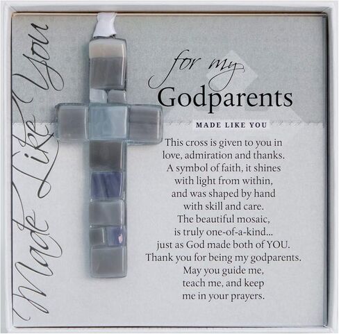 Gift for Godparents from Godchild -Handmade in USA  Mosaic Glass Cross with Touching Sentiment For Holiday, Birthday, Appreciation, Christian Godparent Gift from Godchild  in Saudi Arabia