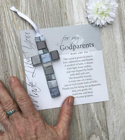 Gift for Godparents from Godchild -Handmade in USA  Mosaic Glass Cross with Touching Sentiment For Holiday, Birthday, Appreciation, Christian Godparent Gift from Godchild  in Saudi Arabia