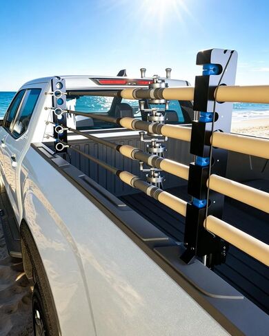 Fishing Pole Rack for Truck Bed Fishing Rod Holder Truck Fishing Pole Holder Holds up to 8 Rods or 4 Fly Rods Storage Organizer for Ford F150 Dodge Ram Tundra in Saudi Arabia