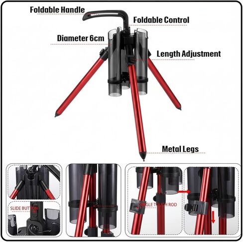 Gisafai Fishing Rod Carrier Surf Fishing Holder Foldable Pole Holder Stand 3 Rod Portable Vertical Beach Pole Storage Freestanding Rack for Fisherman Garage Home Outdoor in Saudi Arabia