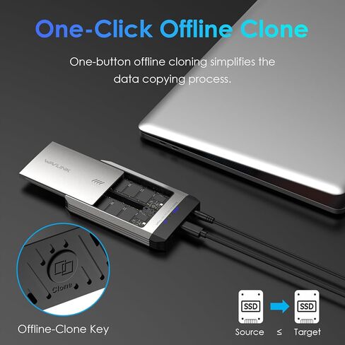حاوية WAVLINK 20 جيجابت في الثانية Dual-Bay M.2 NVMe SSD واستنساخ غير متصل بالإنترنت، USB 3.2 Gen2x2 USB-C، يدعم 2X 4 تيرابايت (إجمالي 8 تيرابايت)، استنساخ بنقرة واحدة بدون جهاز كمبيوتر، M-Key 2230/2242/2260/2280، لأجهزة Mac وWindows ST348 in Kuwait
