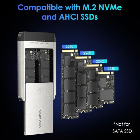 حاوية WAVLINK 20 جيجابت في الثانية Dual-Bay M.2 NVMe SSD واستنساخ غير متصل بالإنترنت، USB 3.2 Gen2x2 USB-C، يدعم 2X 4 تيرابايت (إجمالي 8 تيرابايت)، استنساخ بنقرة واحدة بدون جهاز كمبيوتر، M-Key 2230/2242/2260/2280، لأجهزة Mac وWindows ST348 in Kuwait