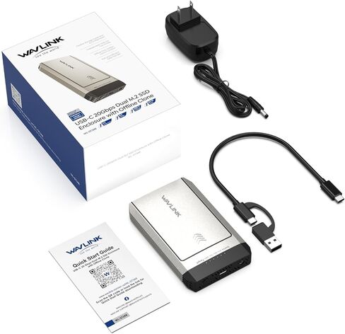 حاوية WAVLINK 20 جيجابت في الثانية Dual-Bay M.2 NVMe SSD واستنساخ غير متصل بالإنترنت، USB 3.2 Gen2x2 USB-C، يدعم 2X 4 تيرابايت (إجمالي 8 تيرابايت)، استنساخ بنقرة واحدة بدون جهاز كمبيوتر، M-Key 2230/2242/2260/2280، لأجهزة Mac وWindows ST348 in Kuwait