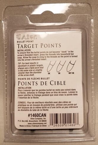 Allen Company Archery Bullet Points - Soft Arrow Tips for Target Practice - Screw-On Design - Reduces Wear and Tear on Targets - Multiple Sizes/Grain - 12-Pack - Black in Saudi Arabia