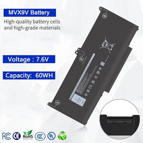 استبدال بطارية MXV9V لجهاز Dell Latitude 5300 E5300 5310 E5310 7300 E7300، Latitude 5300/5310 2 في 1، 7300/7306 2 في 1 سلسلة سوداء P96G P97G P99G P100G 5VC2M 829MX 7.6V 60Wh in Kuwait