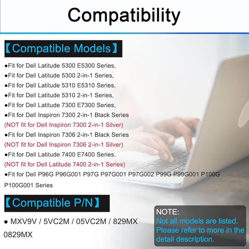 استبدال بطارية MXV9V لجهاز Dell Latitude 5300 E5300 5310 E5310 7300 E7300، Latitude 5300/5310 2 في 1، 7300/7306 2 في 1 سلسلة سوداء P96G P97G P99G P100G 5VC2M 829MX 7.6V 60Wh in Kuwait
