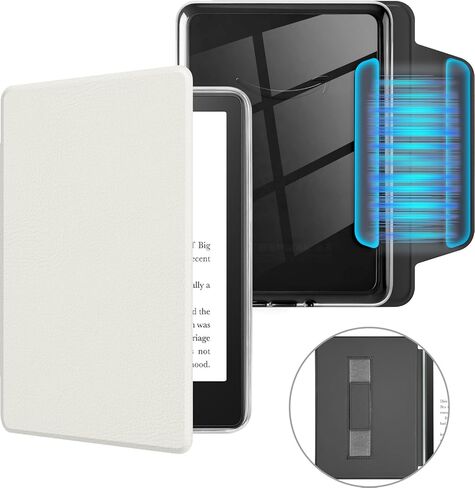 MOROCK Detachable Magnetic Case for 6" Kindle Paperwhite 10th Generation 2018 Release(Model No. PQ94WIF), Slim PU Leather and PC Clear Back Cover with Hand Strap, Auto Wake/Sleep, Misty Blue in Kuwait