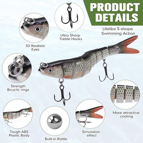 Soulchen 9 Pcs Fishing Lures for Freshwater and Saltwater, Slow Sinking Most Lifelike Jointed Swimbait for Bass Trout Crappie Walleye Pike Bluegill Salmon Swimbait, Amazing Gifts for Men and Family in Saudi Arabia